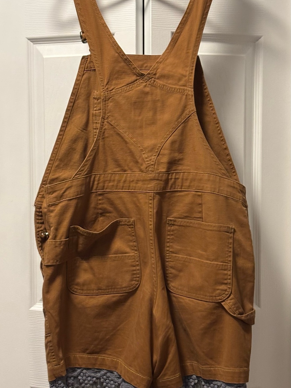 Carhartt Womens Canvas Short Overalls Tan Duck Carpenter Shortalls Size M. - Picture 2 of 5